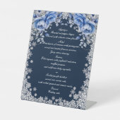 Signe De Table Blue Roses Snowflake Noël Mariage Menu (Recto)