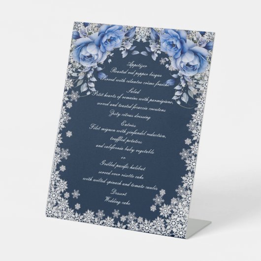 Signe De Table Blue Roses Snowflake Noël Mariage Menu (Recto)