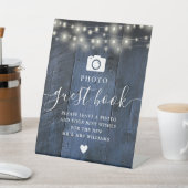 Signe De Table Blue Rustic Wood String Lights Photo Livre d'invit (In SItu)