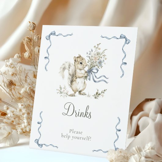 Signe De Table Blue Squirrel Baby Shower Drinks Sign Boy Woodland