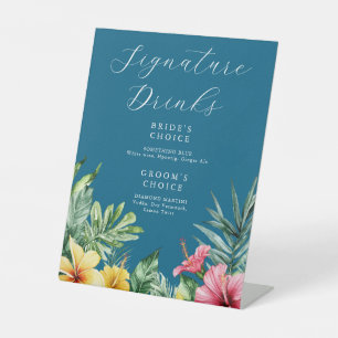 Signe De Table Blue Tropical Floral Signature Boissons Mariage