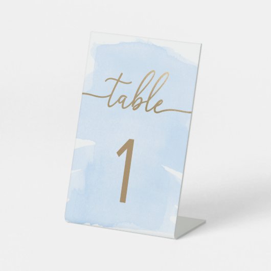 Signe De Table Blue Watercolor Gold Table Numéro (Recto)