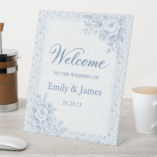 Signe De Table Blue & White Vintage Floral Wedding Welcome Sign 