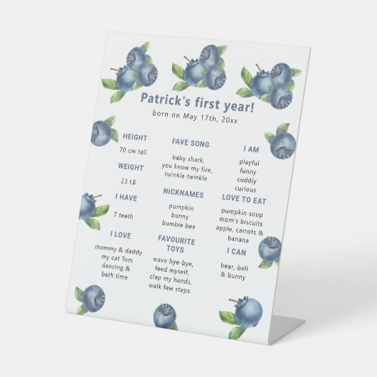 Signe De Table Blueberry Premier anniversaire Jalon Anniversaire (Recto)