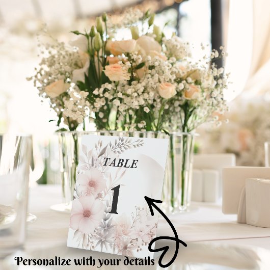 Signe De Table Blush Boho séché Mariage floral Numéro de table