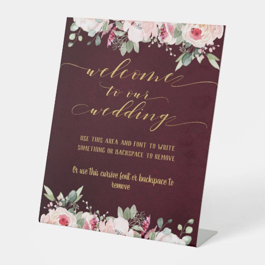 Signe De Table Blush Burgundy Gold Fancy Police Calligraphie Bien (Recto)