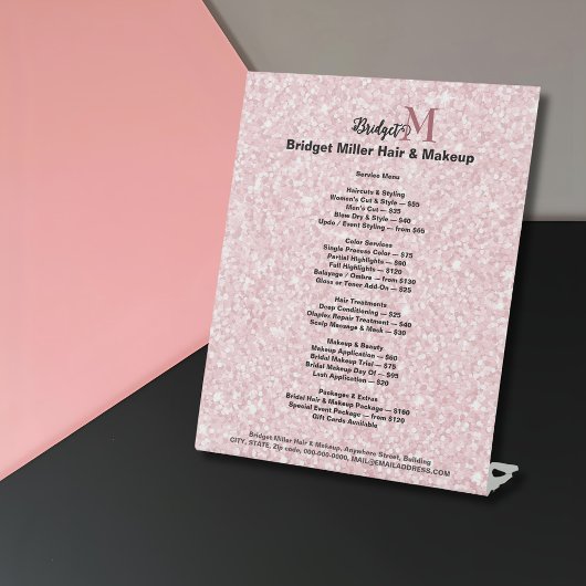 Signe De Table Blush Glitter Beauty salon monogram Price List 