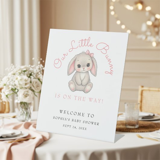 Signe De Table Blush Pink Bunny Girl Baby Shower Welcome 