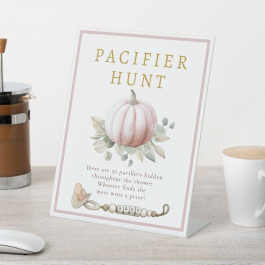 Signe De Table Blush Pink Pumpkin Pacifier Hunt Baby Shower (In SItu)