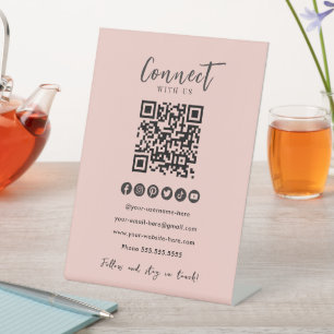 Signe De Table Blush Pink QR Code Se Connecter Aux Médias Sociaux