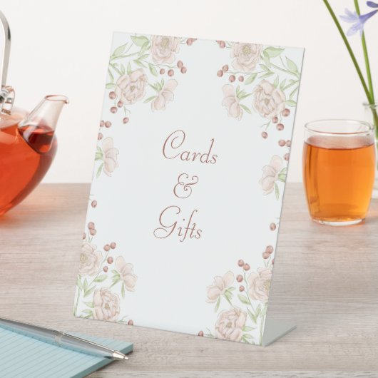 Signe De Table Blush Pink Roses Wedding Cards Gift Sign (In SItu)