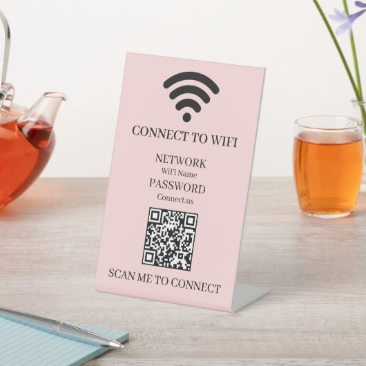 Signe De Table Blush Pink WiFi QR | Custom Network Access Display (In SItu)