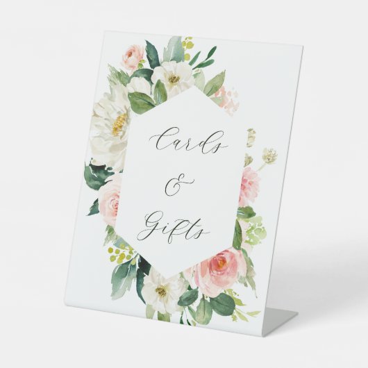 Signe De Table Blush White Bloom Hexagon Cartes de Mariage & Cade (Recto)