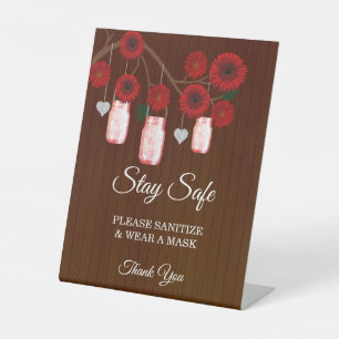 Signe De Table Bocal de mariage floral rouge rustique foncé Sûret