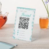 Signe De Table Boho bleu QR code côtier me scanner médias sociaux (In SItu)