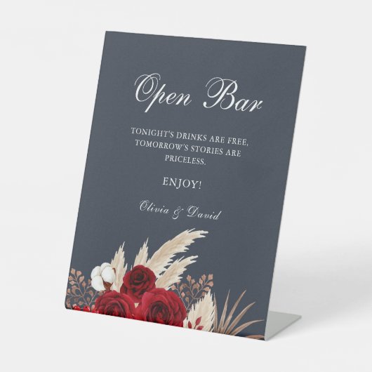 Signe De Table Boho Burgundy Roses Pampas Grass Open Bar (Recto)