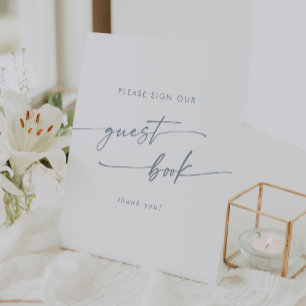 Signe De Table Boho Chic Ardoise Bleu Mariage livre d'hôtes