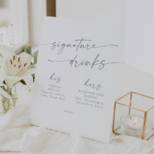 Signe De Table Boho Chic Ardoise Bleu Mariage Signature Boissons