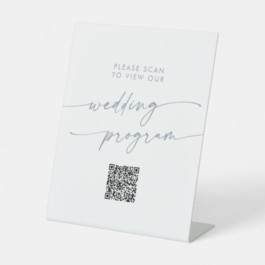 Signe De Table Boho Chic Ardoise Bleu QR Code Programme de mariag (Recto)