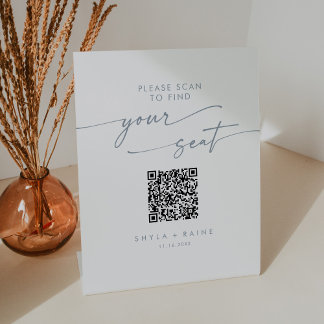 Signe De Table Boho Chic Ardoise Bleu Siège Carte QR Code