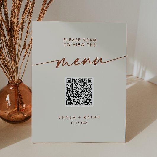 Signe De Table Boho Chic Bohemian Cream QR Code Menu Mariage