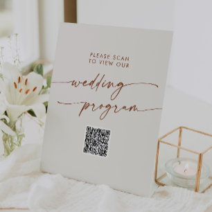 Signe De Table Boho Chic Bohemian Cream QR Code Wedding Programme