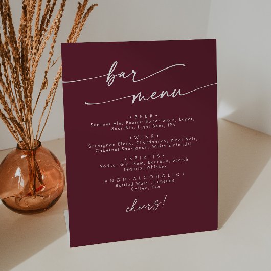 Signe De Table Boho Chic Bourgogne Red Mariage Bar