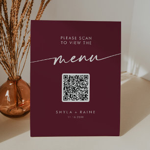 Signe De Table Boho Chic Bourgogne Rouge Code QR Menu Mariage