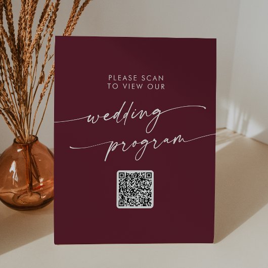 Signe De Table Boho Chic Bourgogne Rouge QR Code programme de mar