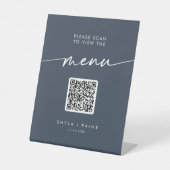 Signe De Table Boho Chic Dark Navy Blue QR Code Menu Mariage (Recto)