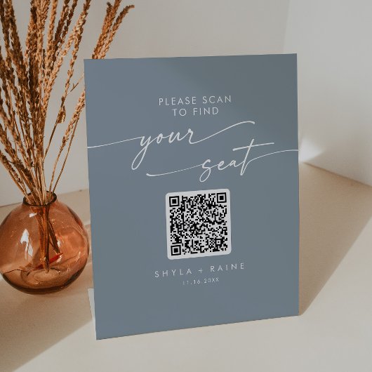 Signe De Table Boho Chic Dusty Blue Seating Chart QR Code