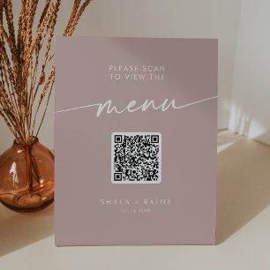 Signe De Table Boho Chic Dusty Rose rose QR Code Mariage Menu