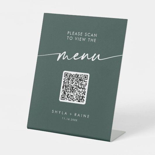 Signe De Table Boho Chic Emerald Green QR Code Mariage Menu (Recto)