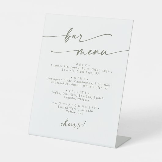 Signe De Table Boho Chic Green et White Mariage Bar (Recto)