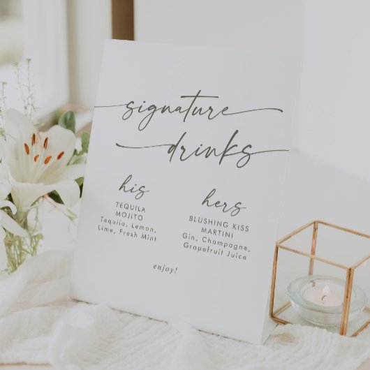 Signe De Table Boho Chic Green et White Mariage Signature Boisson