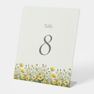 Signe De Table Boho Chic Jaune Fleur sauvage Numéro de table Sign