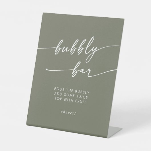 Signe De Table Boho Chic Olive Green Bubbly Bar Mariage (Recto)