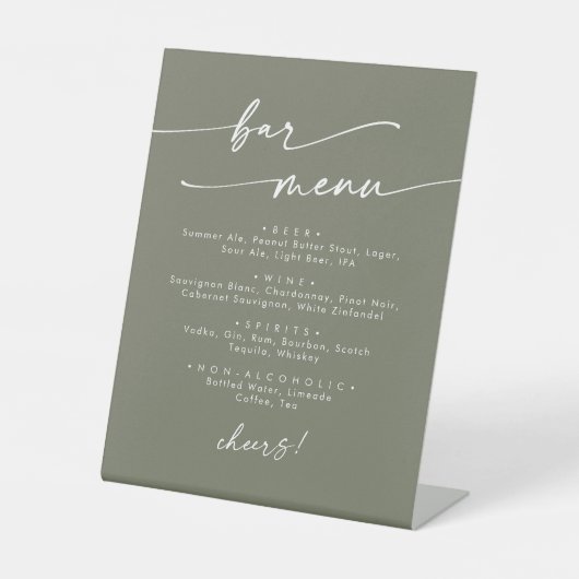 Signe De Table Boho Chic Olive Green Mariage Bar (Recto)