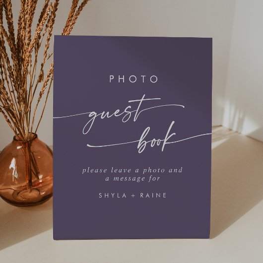 Signe De Table Boho Chic Plum Purple Photo Mariage du livre d'or