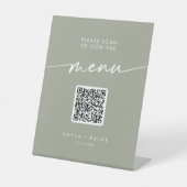 Signe De Table Boho Chic Sage Green QR Code Mariage Menu (Recto)
