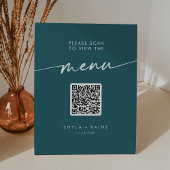 Signe De Table Boho Chic Turquoise Bleu QR Code Mariage Menu