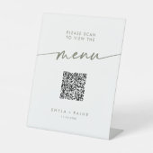 Signe De Table Boho Chic Vert et Blanc QR Code Code Mariage Menu (Recto)