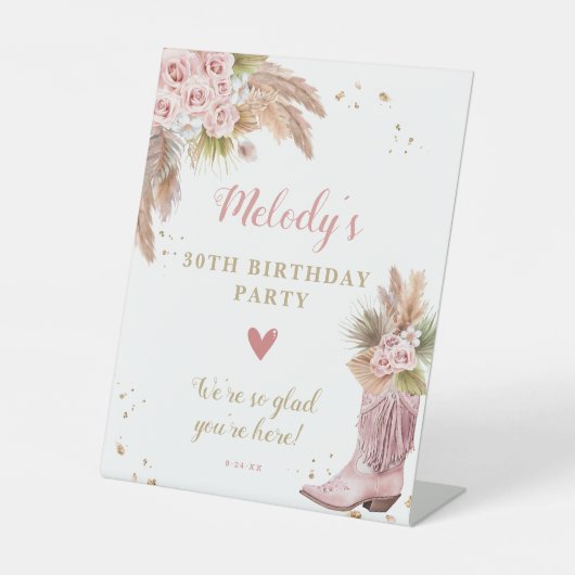 Signe De Table Boho Cowgirl Boot Pampas Grass Roses Bienvenue (Recto)