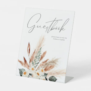 Signe De Table Boho Cuivre Pampas & Beige Floral Livre d'or