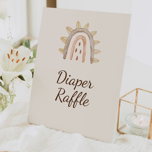 Signe De Table Boho Dinosaur Beige Baby shower Déchets Raffle