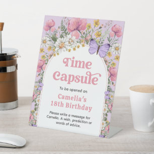 Signe De Table Boho Fleur sauvage Anniversaire Heure Capsule