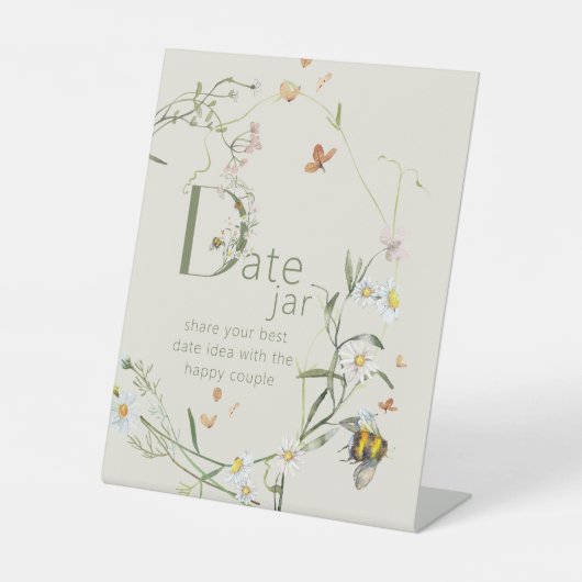 Signe De Table Boho Fleur sauvage Bee Beige Fête des mariées Date (Recto)