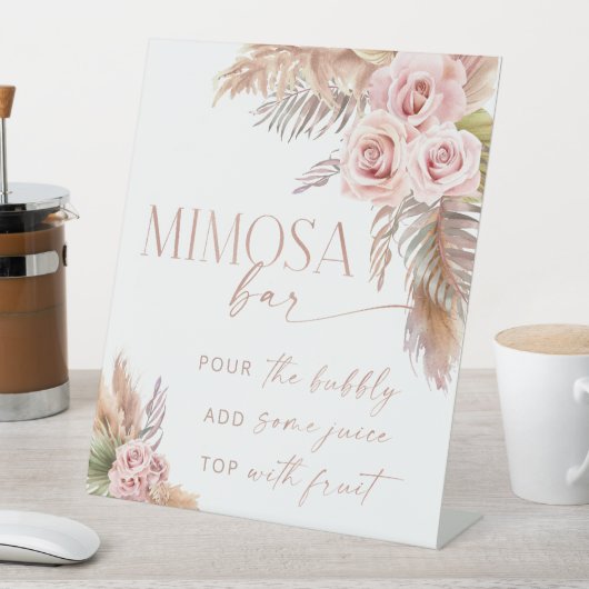 Signe De Table Boho Floral Pampas Rose Gold Mimosa Bar (In SItu)