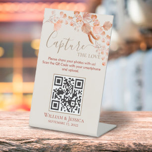 Signe De Table Boho Mariage Photo Partage Pampas Grass QR Code