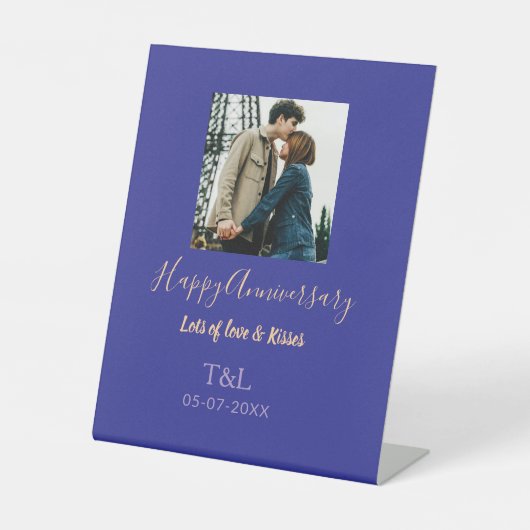 Signe De Table Boho moderne heureux anniversaire ajouter nom bleu (Recto)